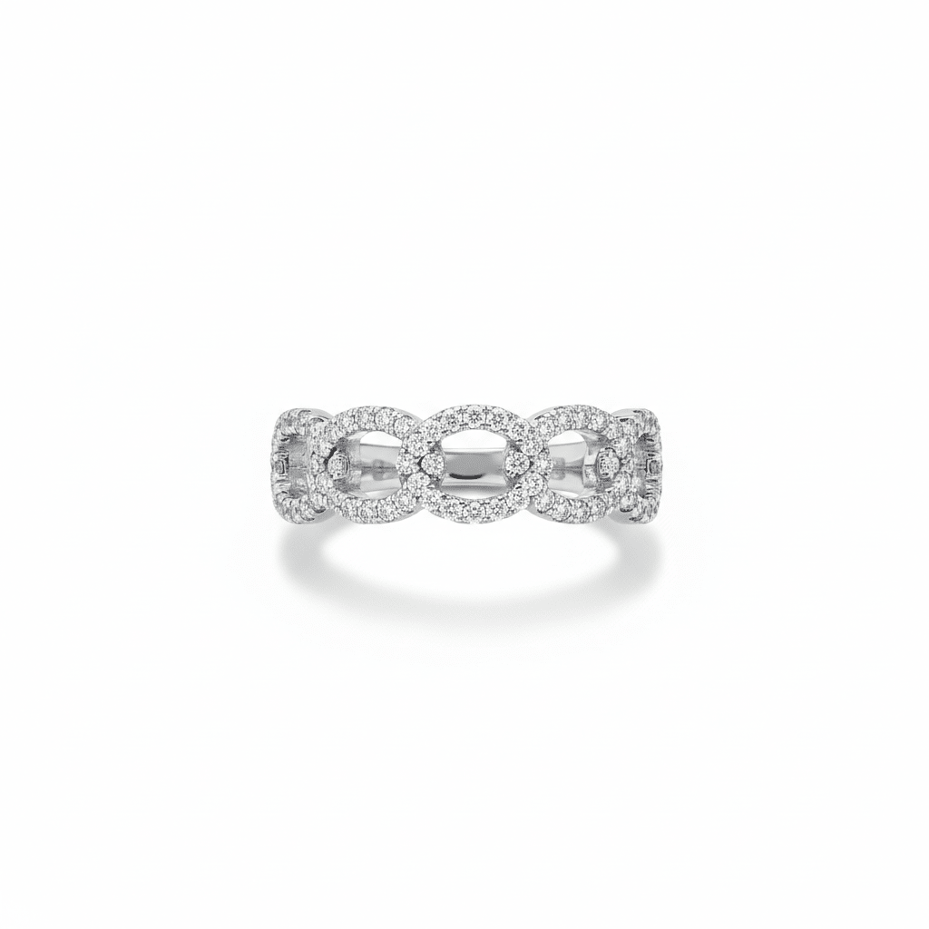 Pavé Diamond Interlocking Band in 18K White Gold - Ryan Diamonds Inc.