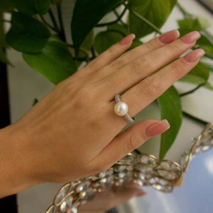 Pearl and Diamond Pave Ring (14k White Gold) - Ryan Diamonds LA