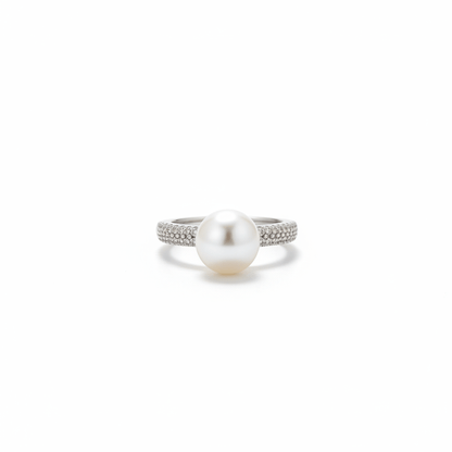 Pearl and Diamond Pave Ring (14k White Gold) - Ryan Diamonds LA