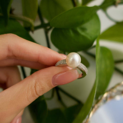 Pearl and Diamond Pave Ring (14k White Gold) - Ryan Diamonds LA