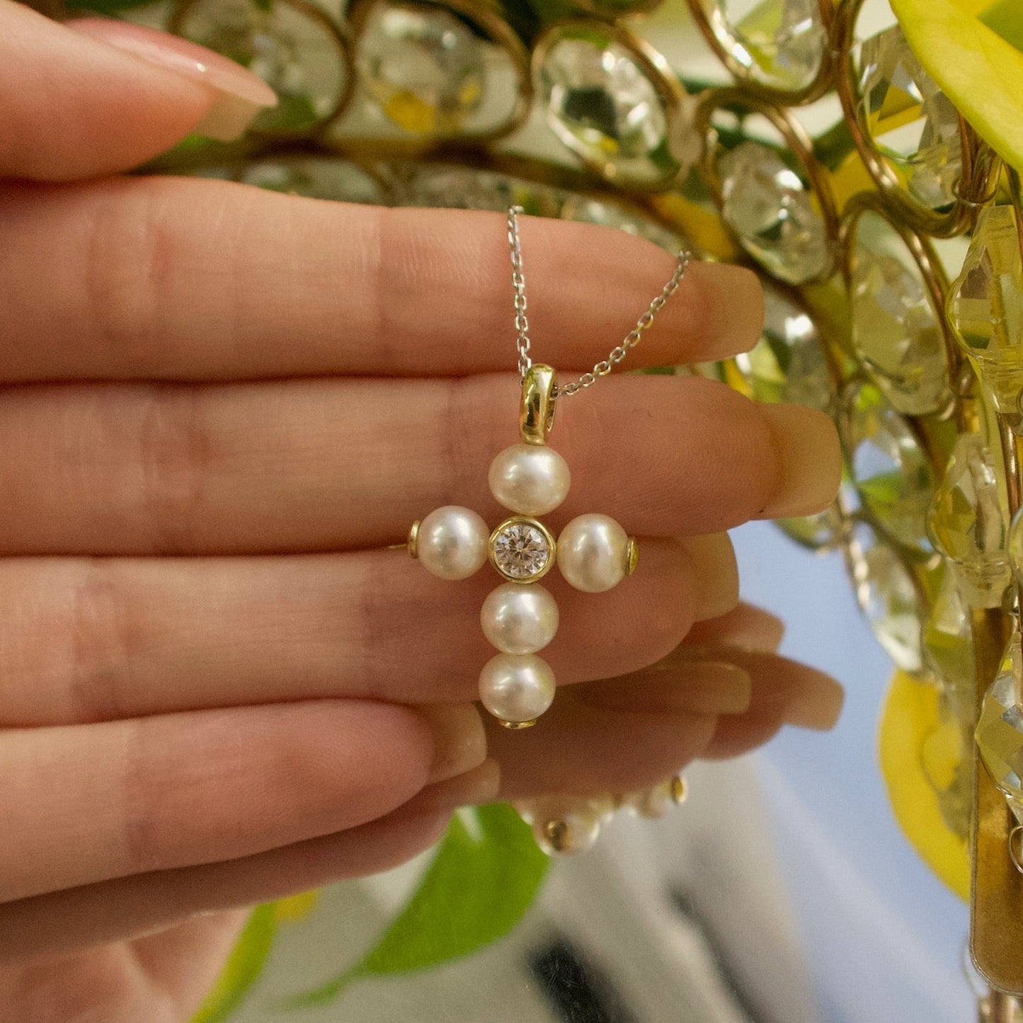 Pearl Cross Pendant with Diamonds - Ryan Diamonds LA