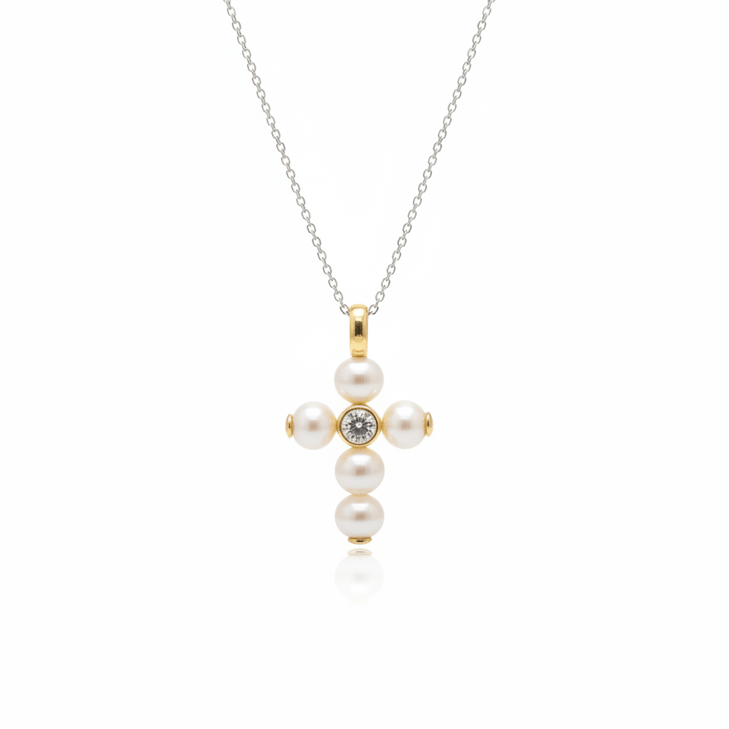 Pearl Cross Pendant with Diamonds - Ryan Diamonds LA