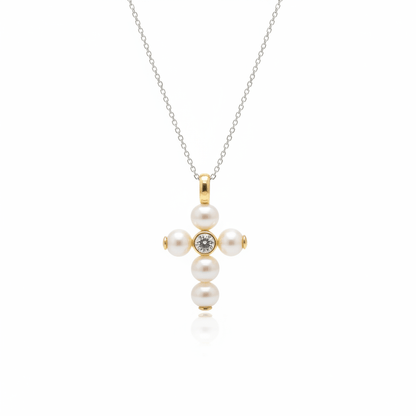 Pearl Cross Pendant with Diamonds - Ryan Diamonds LA