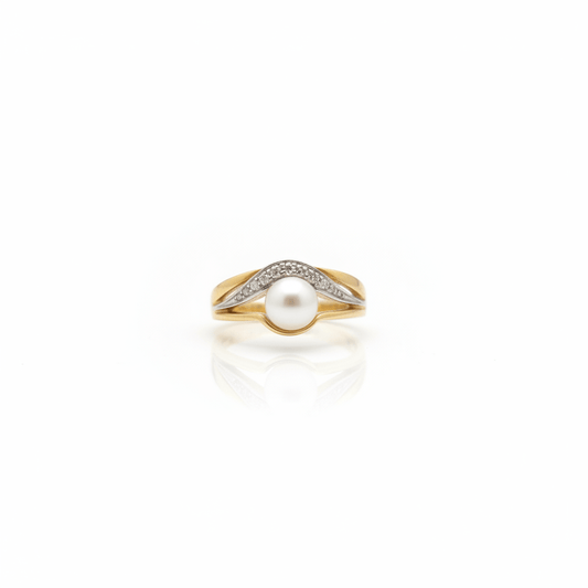 Pearl & Diamond Crossover Ring (14k Two - Tone Gold) - Ryan Diamonds LA