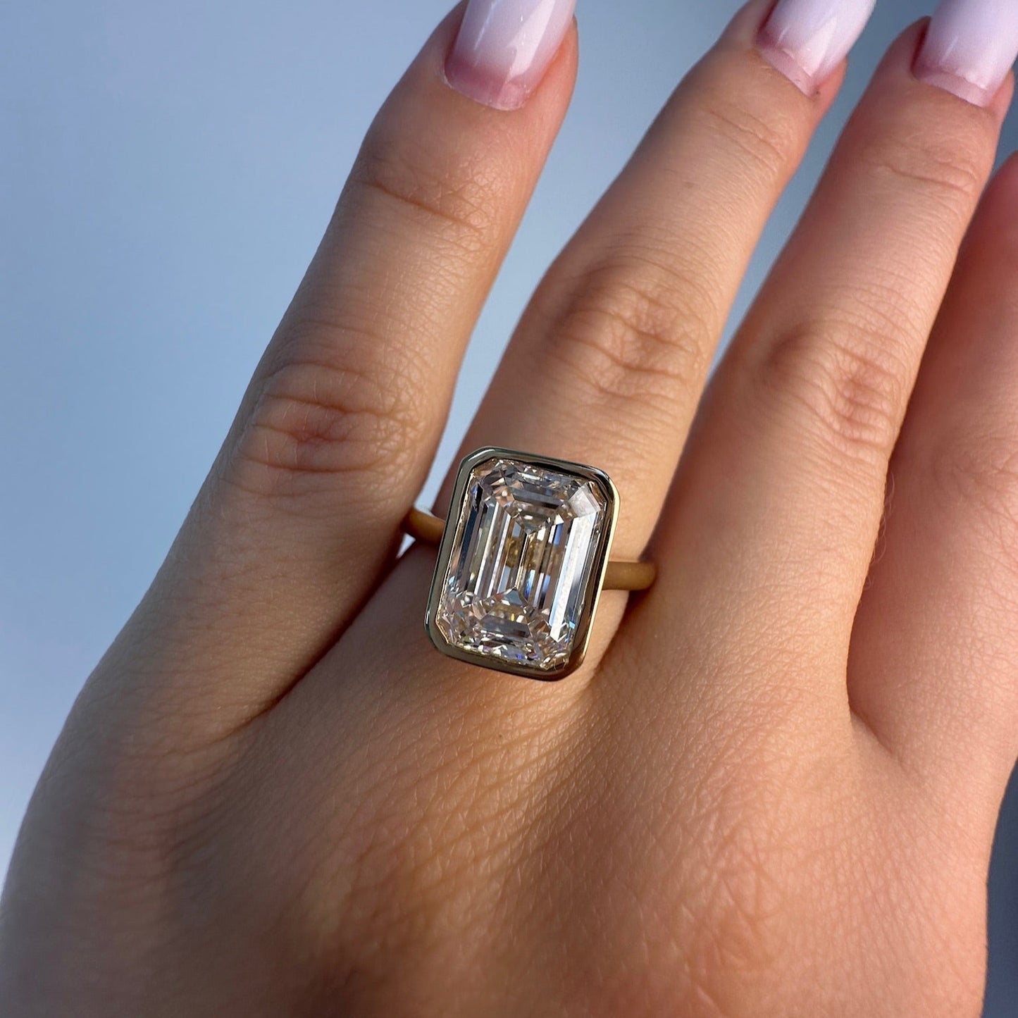 Straight 14K Bezel - Set Emerald Cut Diamond Ring - Ryan Diamonds LA