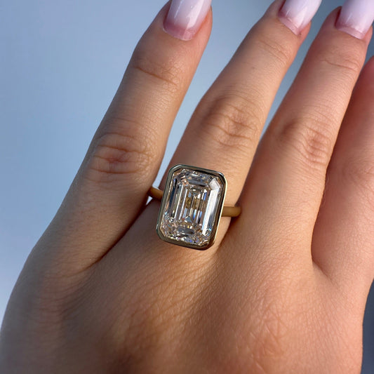 Straight 14K Bezel - Set Emerald Cut Diamond Ring - Ryan Diamonds LA